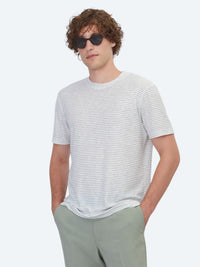 Gri Çizgili %100 Keten T-Shirt