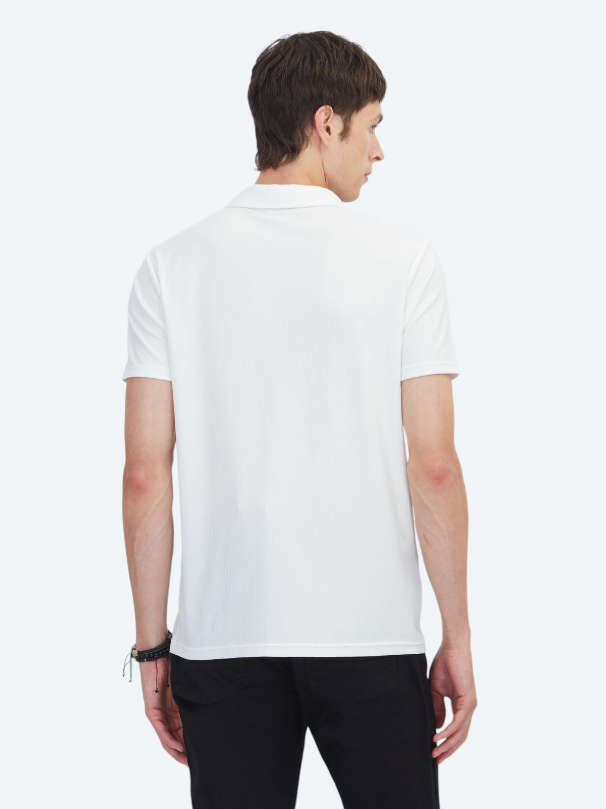 Beyaz Çizgili Regular Fit Kısa Casual Gömlek