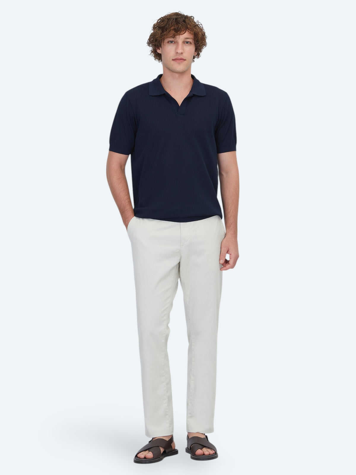 Lacivert Çizgili Polo Yaka %100 Pamuk T-Shirt