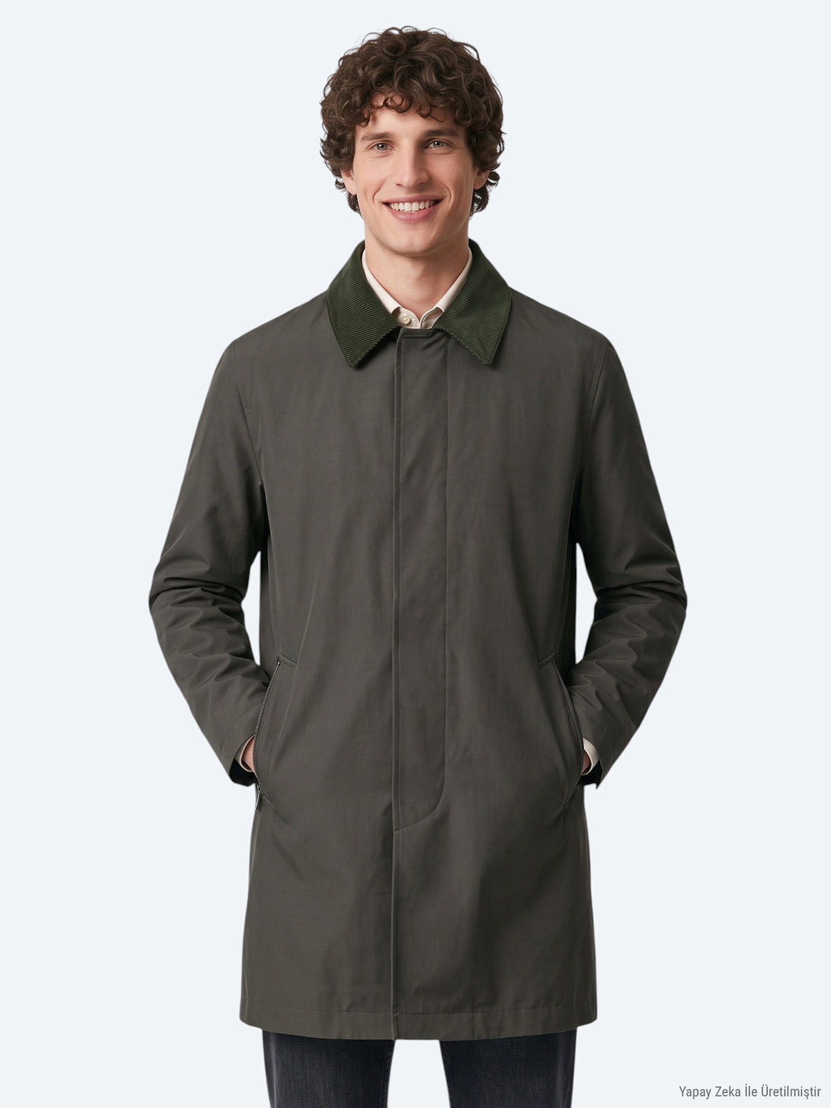 Haki Regular Fit Gömlek Yaka Casual Dokuma Pardösü