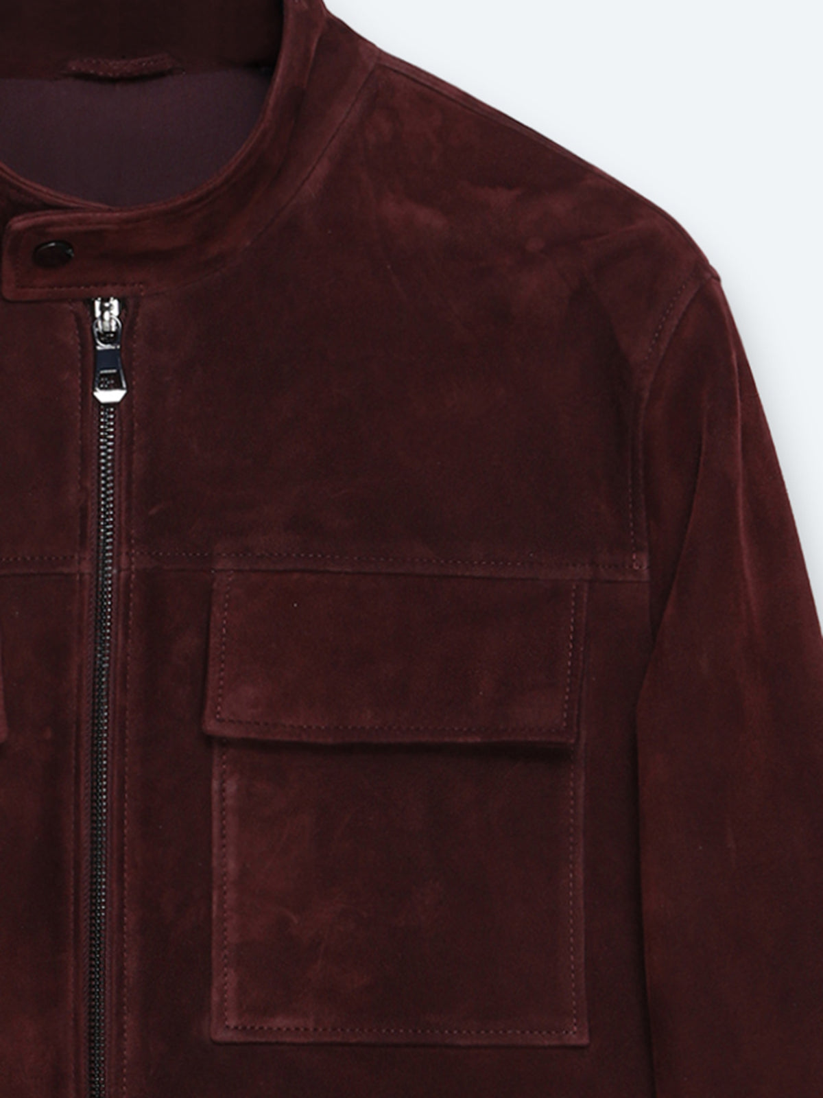 Bordo Regular Fit Dik Yaka Casual Süet Deri Mont