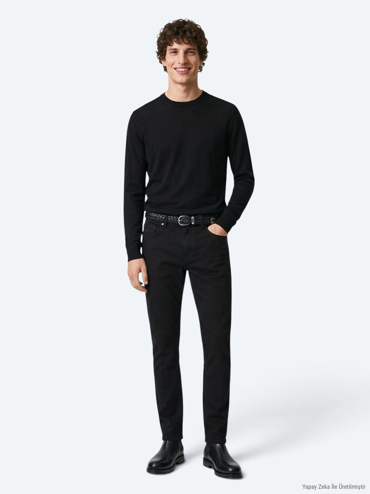 Siyah Düz Dokuma Slim Fit Spor Pamuk Karışımlı Pantolon
