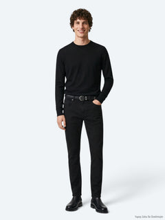 Siyah Düz Dokuma Slim Fit Spor Pamuk Karışımlı Pantolon