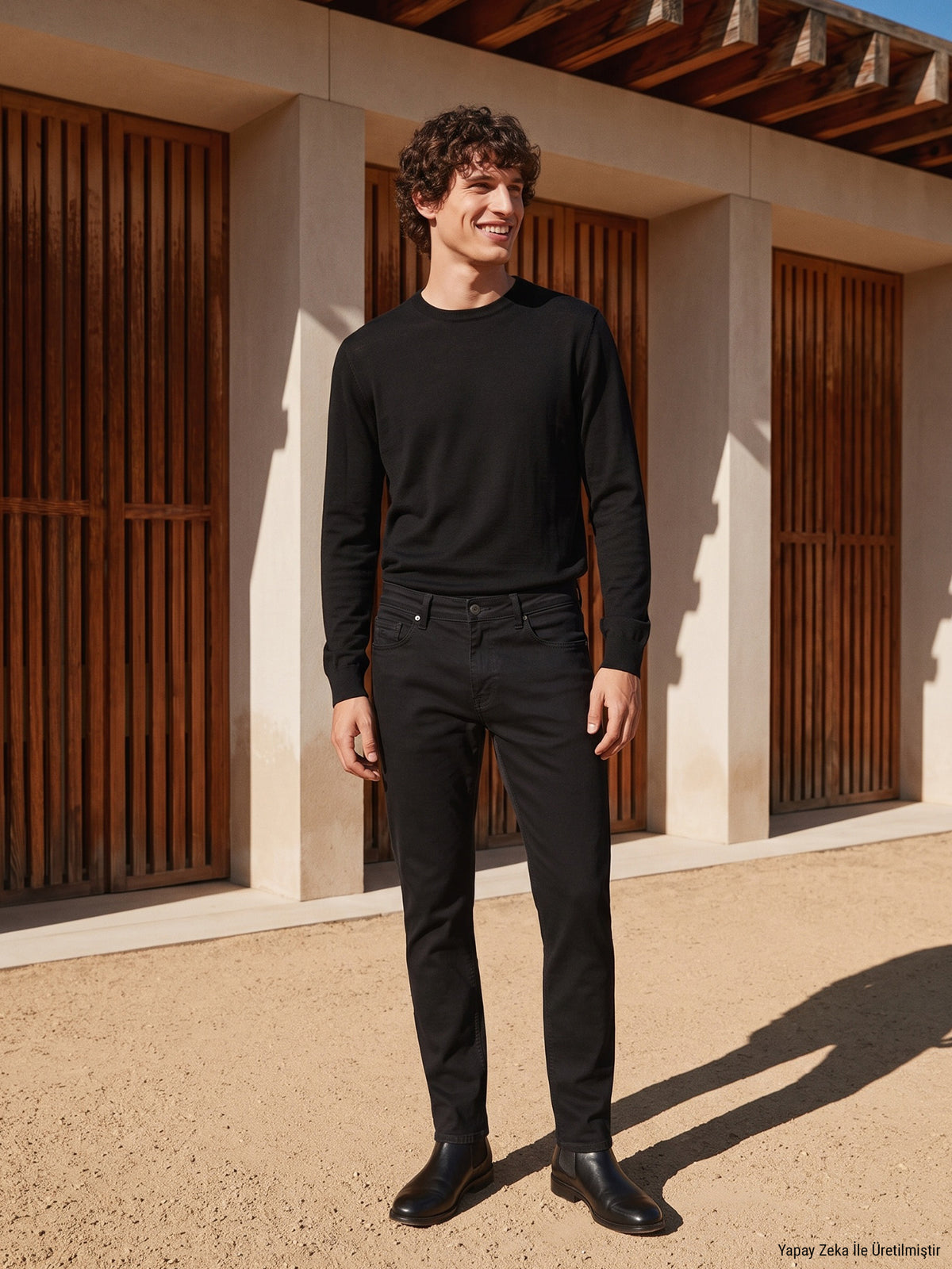 Siyah Düz Dokuma Slim Fit Spor Pamuk Karışımlı Pantolon