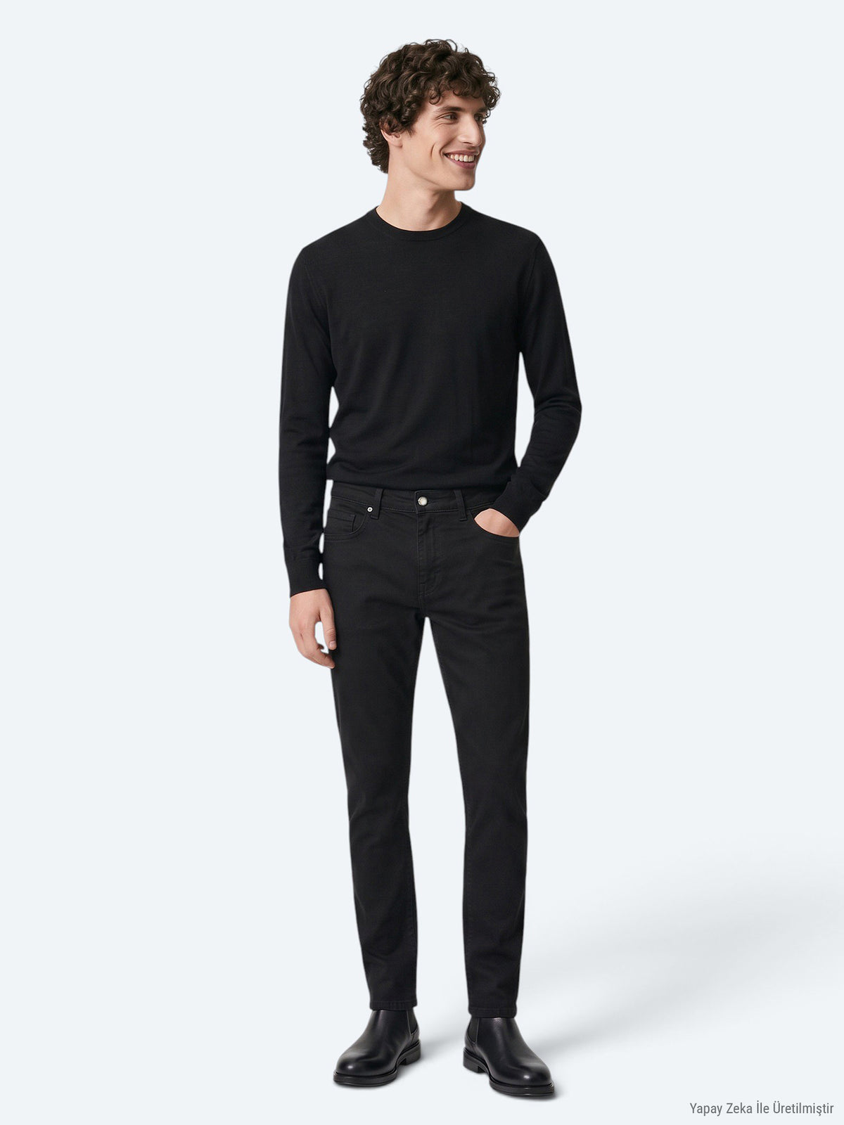 Siyah Düz Dokuma Slim Fit Spor Pamuk Karışımlı Pantolon