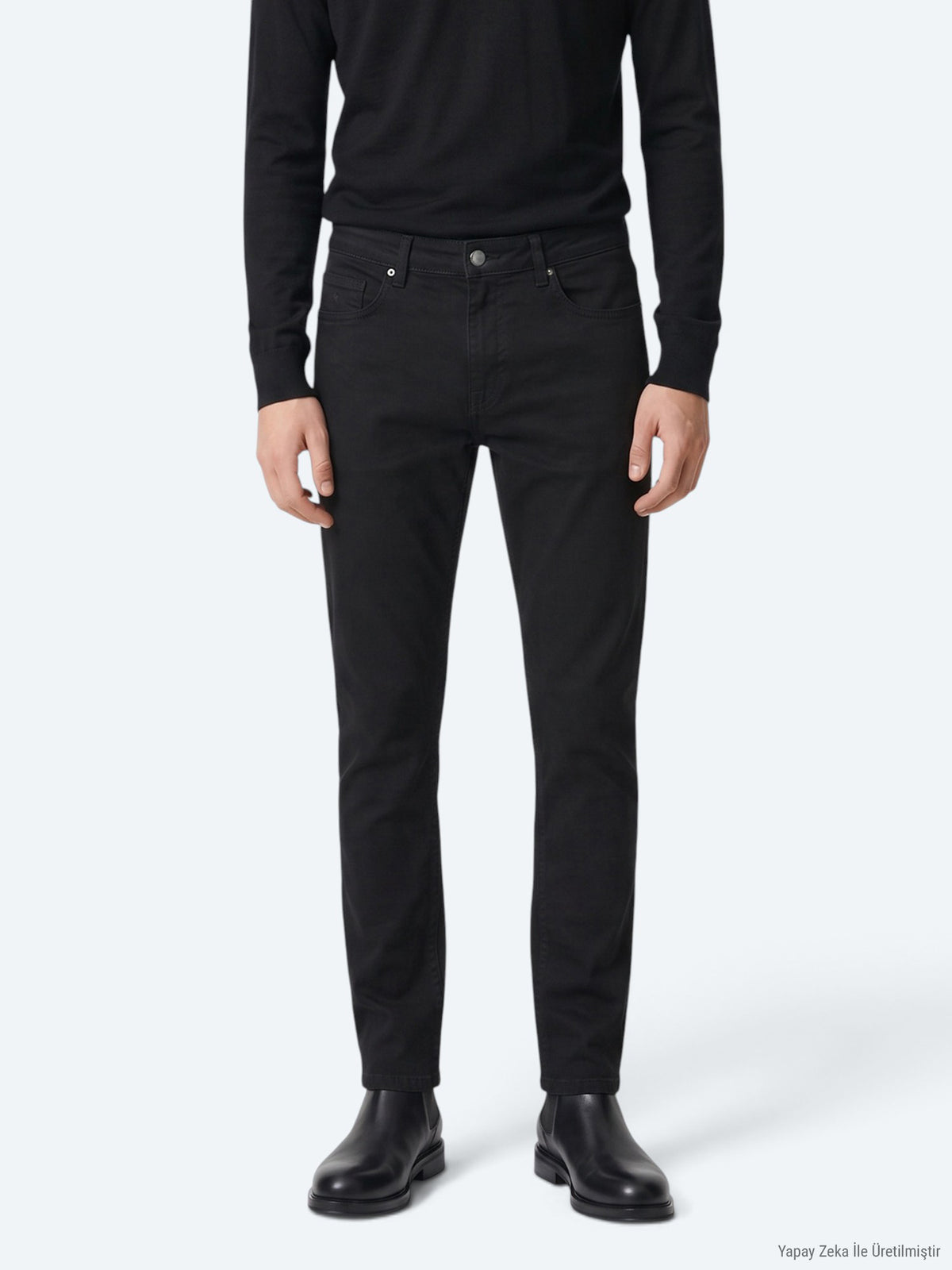 Siyah Düz Dokuma Slim Fit Spor Pamuk Karışımlı Pantolon