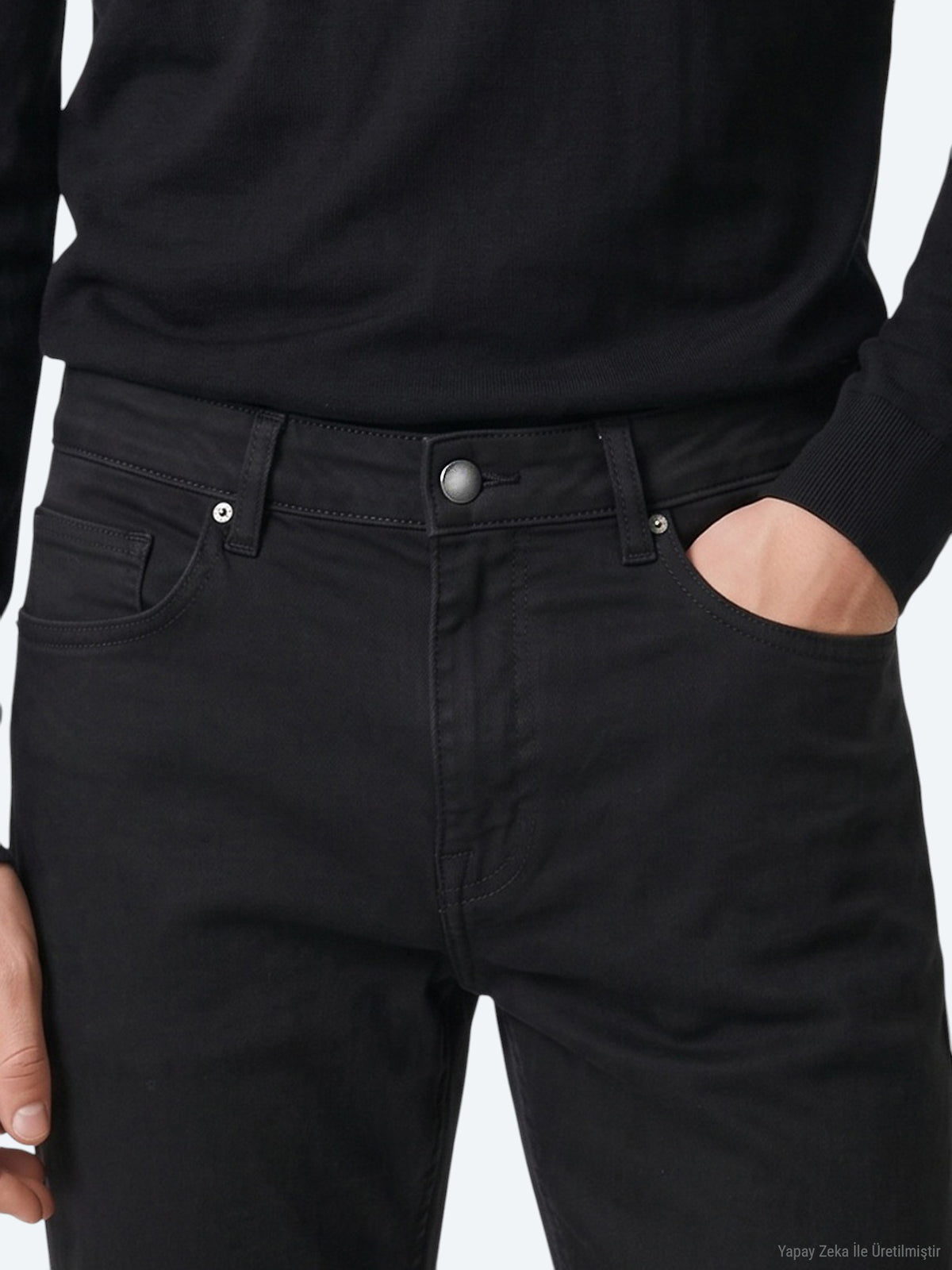 Siyah Düz Dokuma Slim Fit Spor Pamuk Karışımlı Pantolon