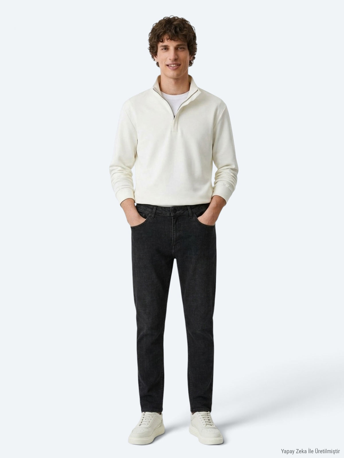 Koyu Gri Düz Slim Fit Denim Pamuk Karışımlı Pantolon