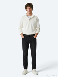 Koyu Gri Düz Slim Fit Denim Pamuk Karışımlı Pantolon