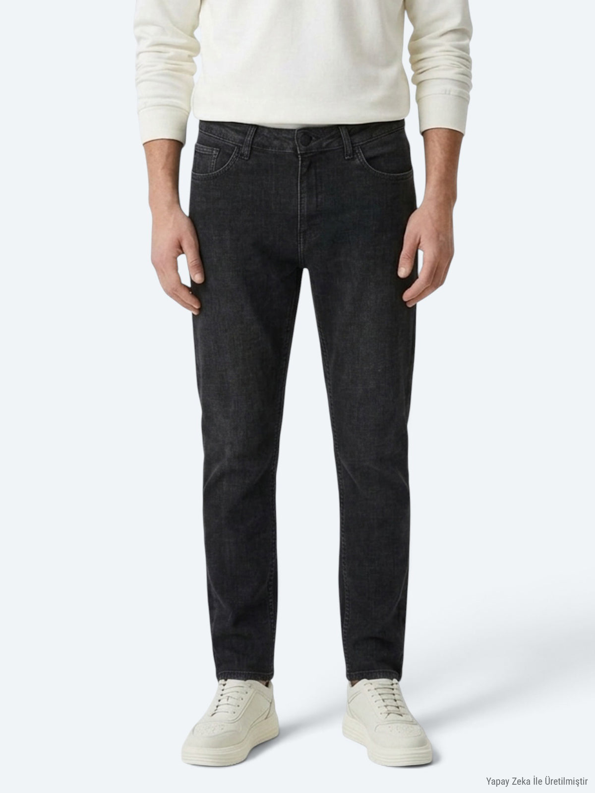 Koyu Gri Düz Slim Fit Denim Pamuk Karışımlı Pantolon