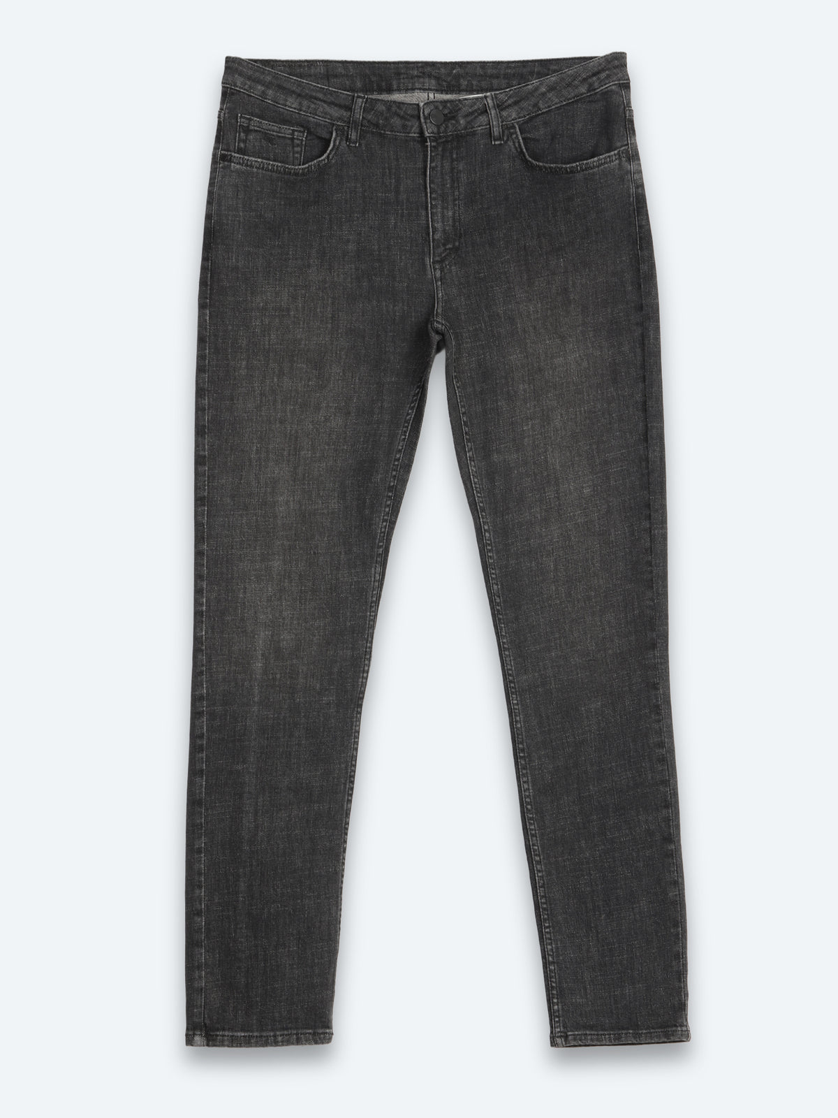 Koyu Gri Düz Slim Fit Denim Pamuk Karışımlı Pantolon