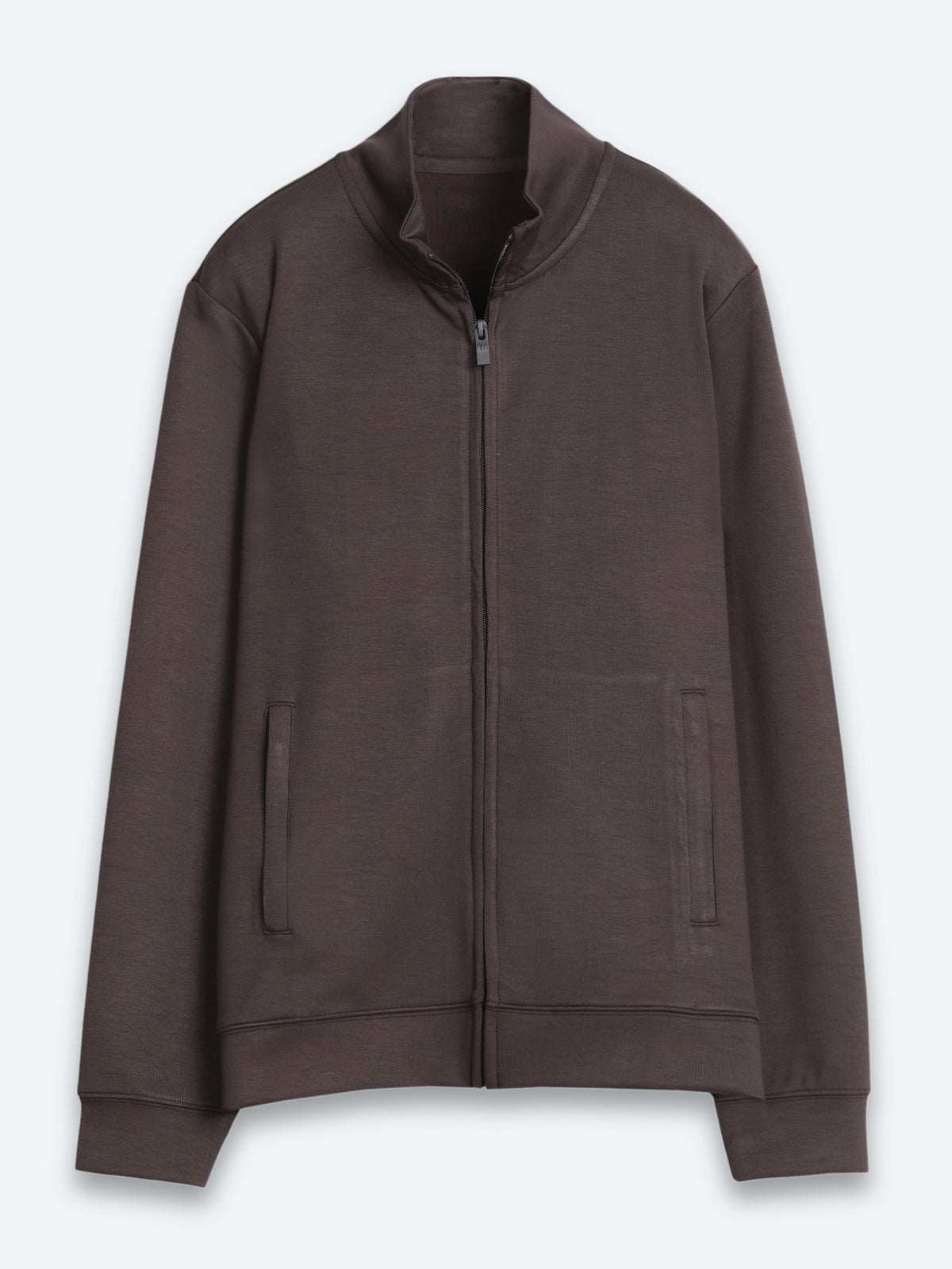 Kahverengi Dik Yaka Düz Sweatshirt