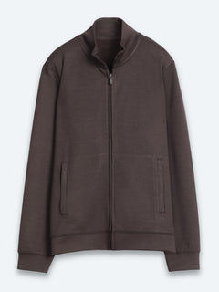 Kahverengi Dik Yaka Düz Sweatshirt