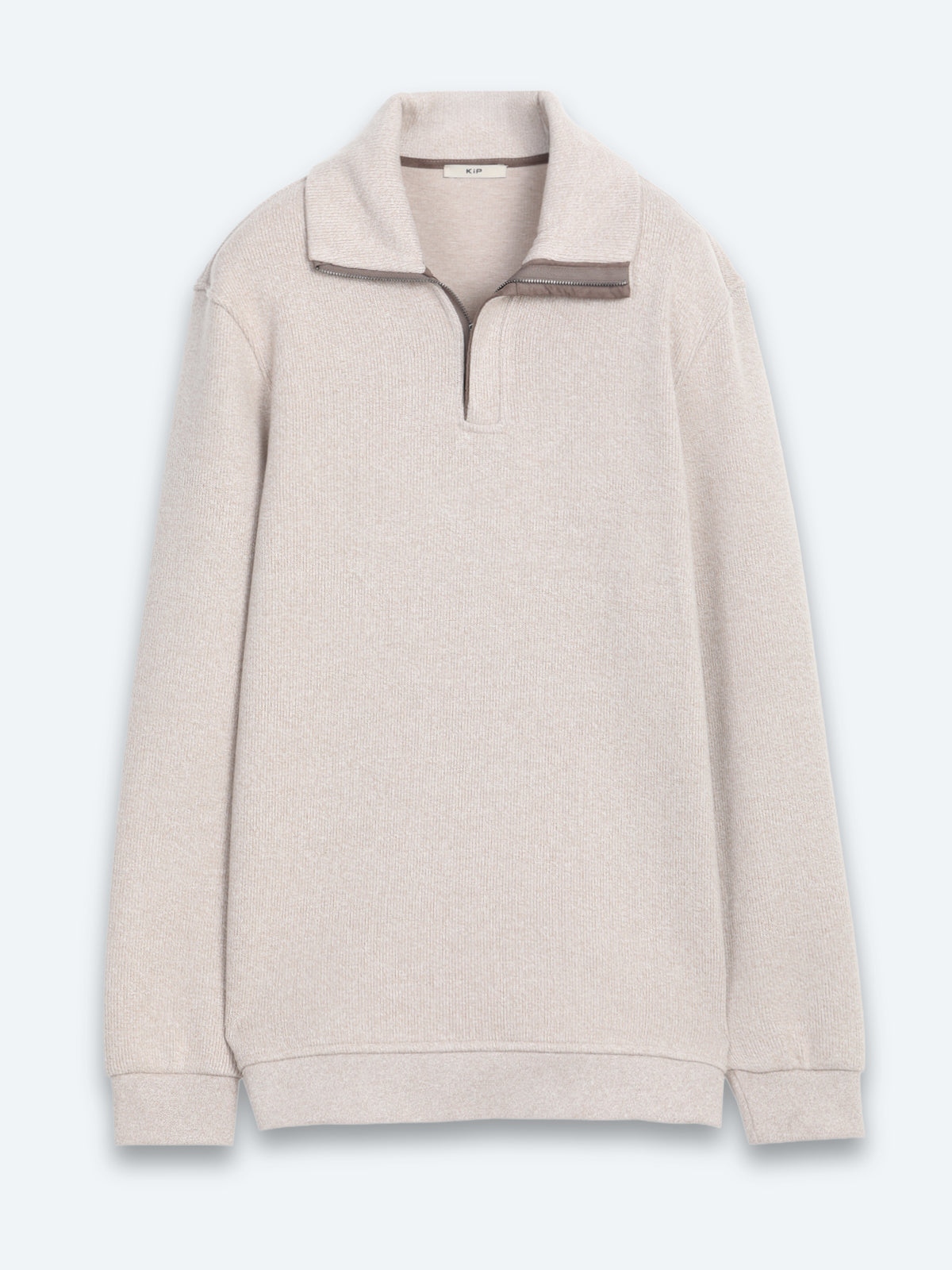 Bej Dik Yaka Desenli Sweatshirt