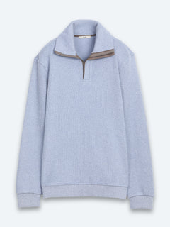 Mavi Dik Yaka Desenli Sweatshirt