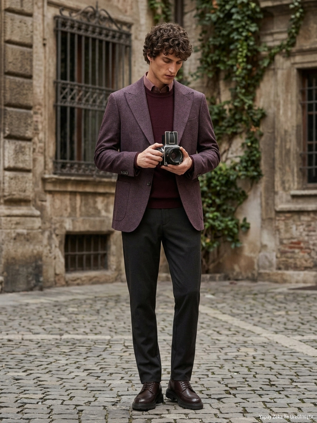 Bordo Desenli Modern Fit Yün Karışımlı Örme Ceket