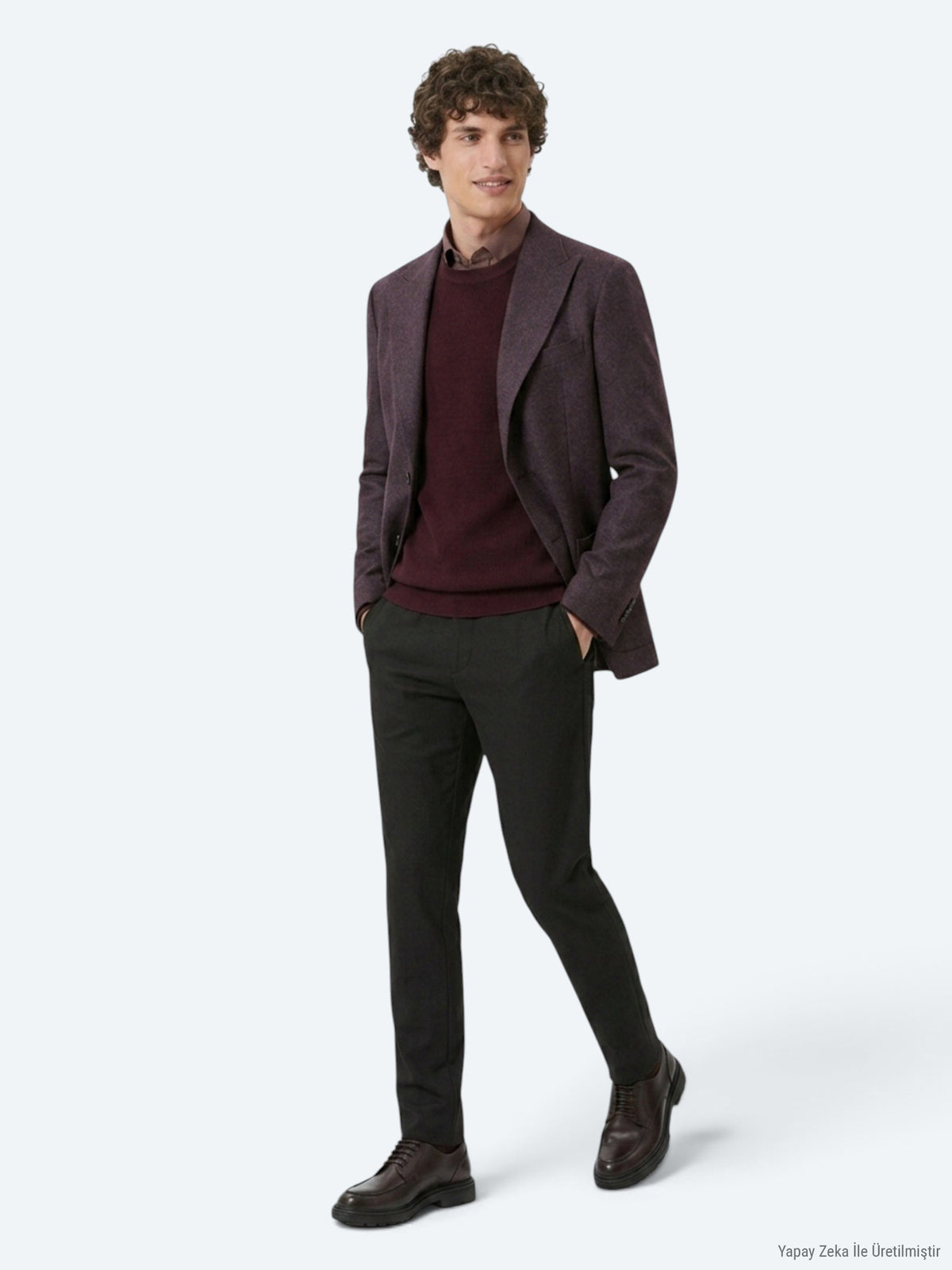 Bordo Desenli Modern Fit Yün Karışımlı Örme Ceket