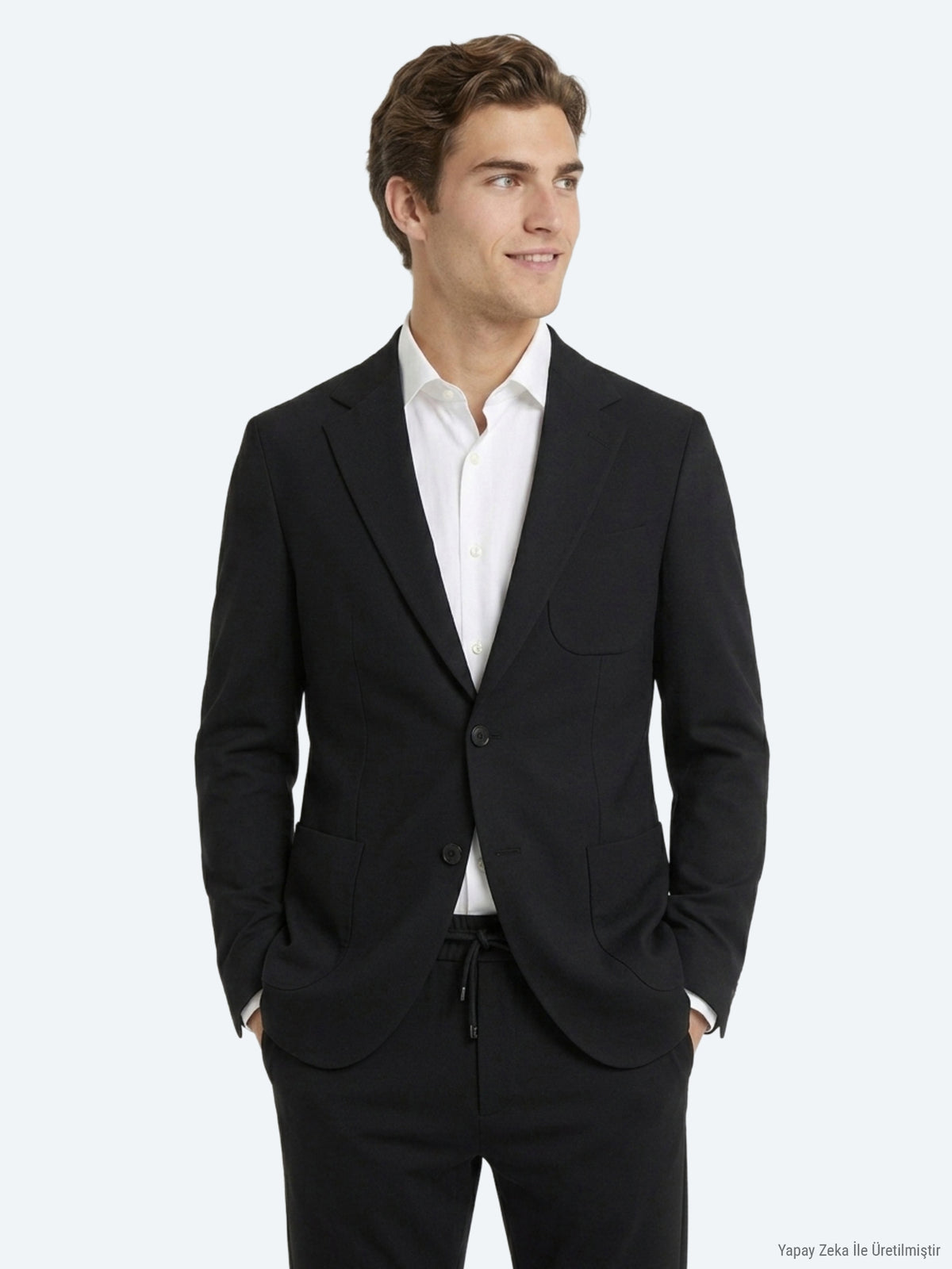Siyah Mikro Modern Fit Örme Takım Elbise