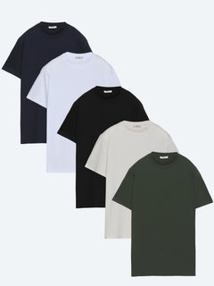 Çok Renkli 5'li Düz %100 Pamuk T-Shirt