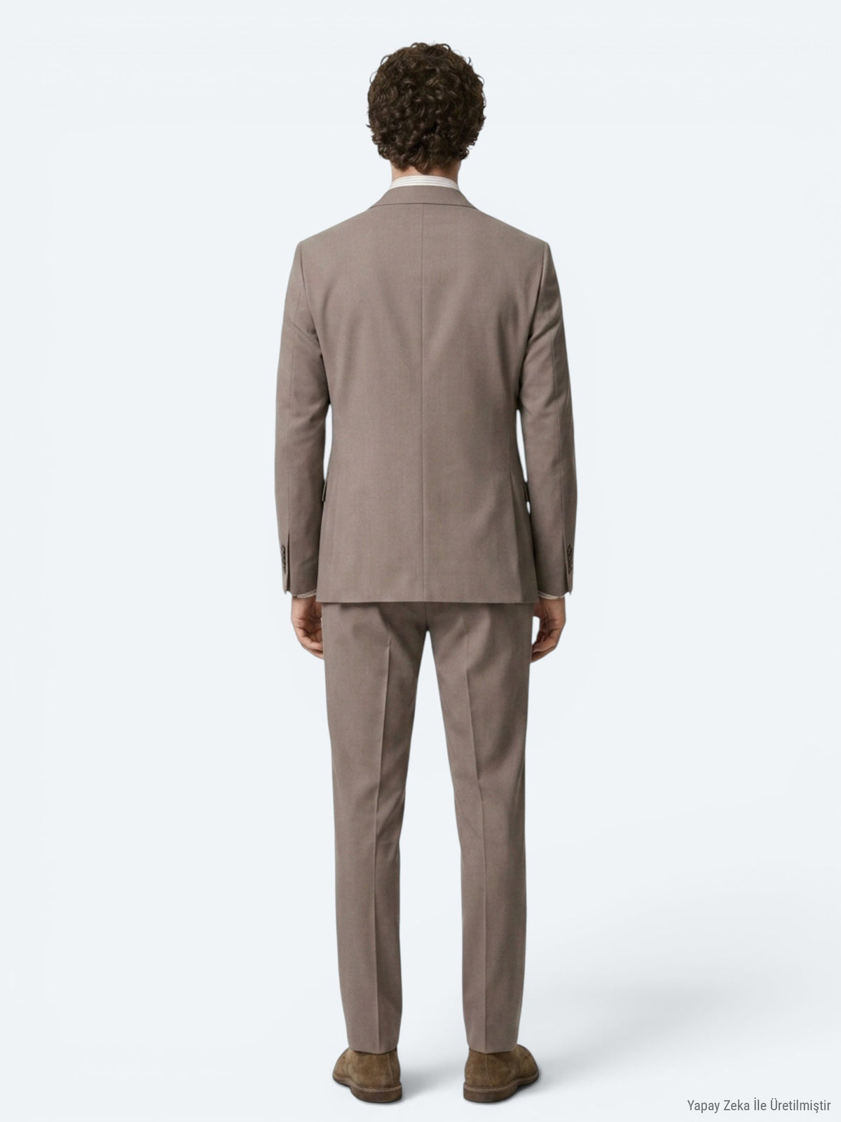 Haki Çizgili Modern Fit Yün Karışımlı Takım Elbise