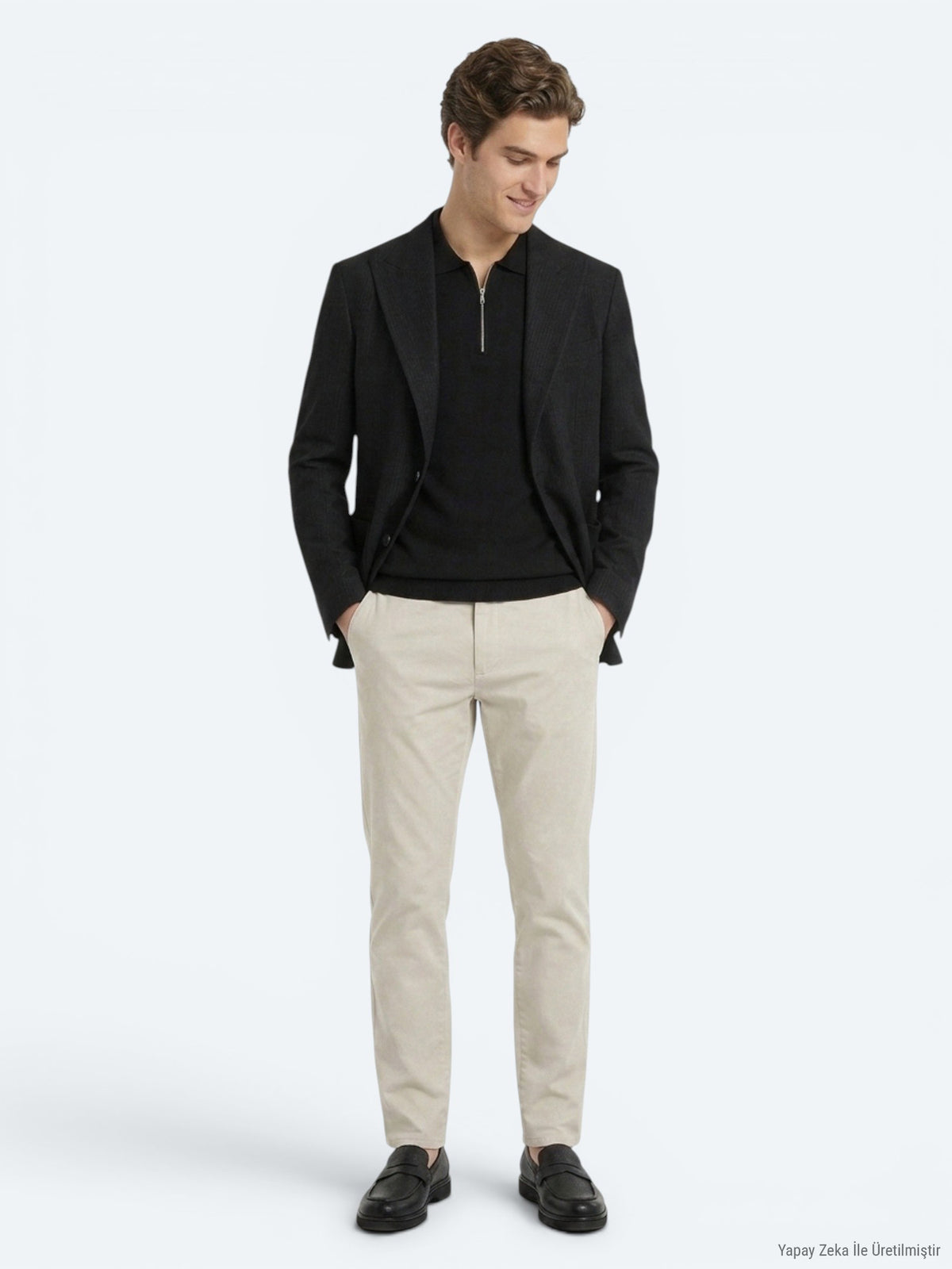 Siyah Mikro Modern Fit Yün Karışımlı Ceket