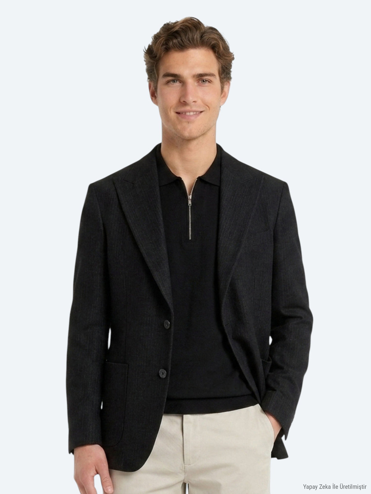 Siyah Mikro Modern Fit Yün Karışımlı Ceket