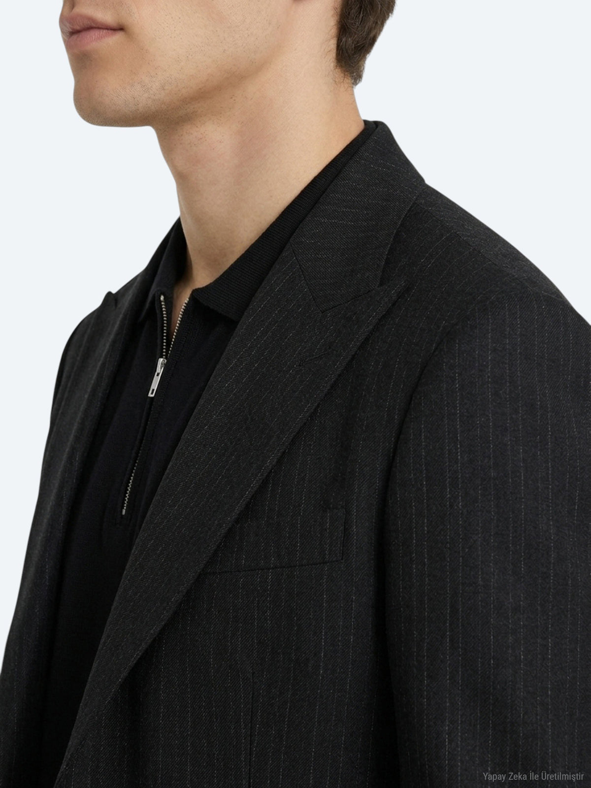 Siyah Mikro Modern Fit Yün Karışımlı Ceket