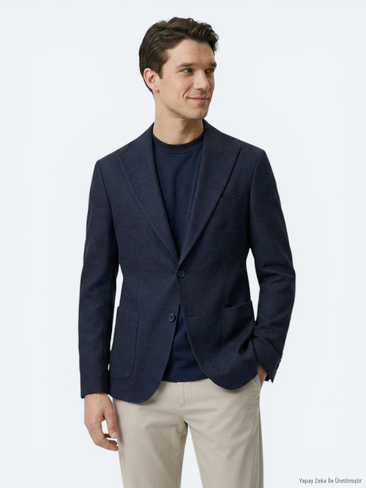 Lacivert Mikro Modern Fit Yün Karışımlı Ceket
