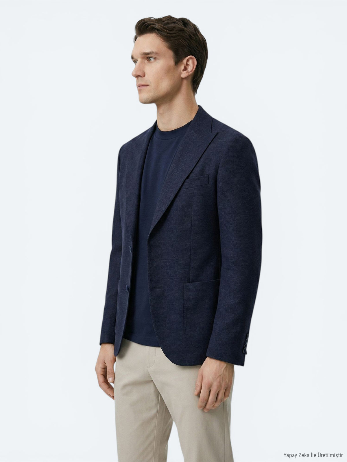 Lacivert Mikro Modern Fit Yün Karışımlı Ceket