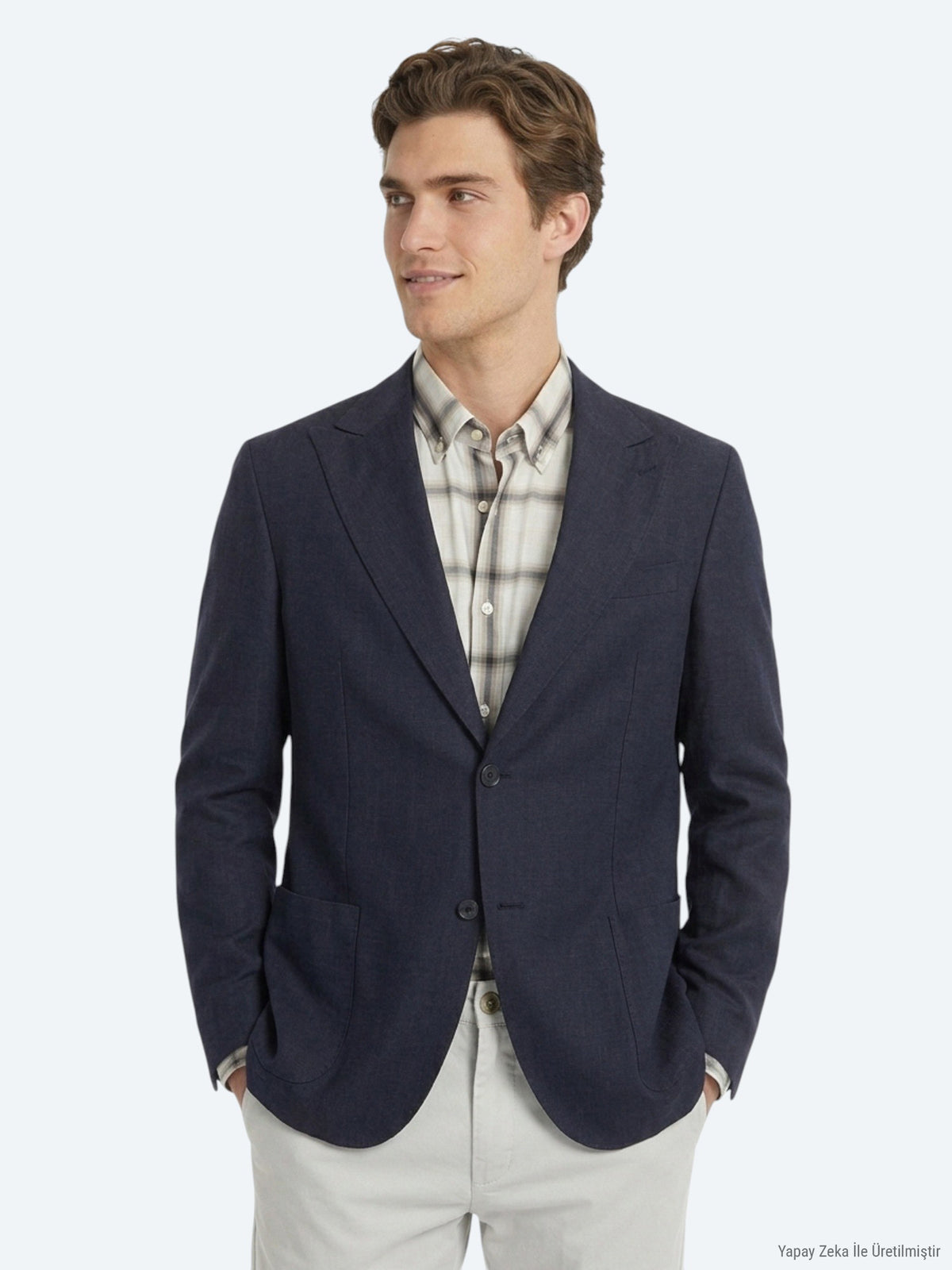 Siyah Düz Modern Fit %100 Keten Ceket