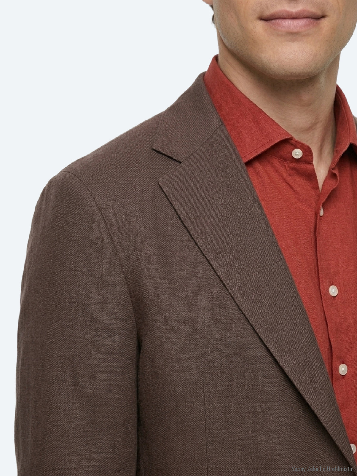 Kahverengi Düz Modern Fit %100 Keten Ceket