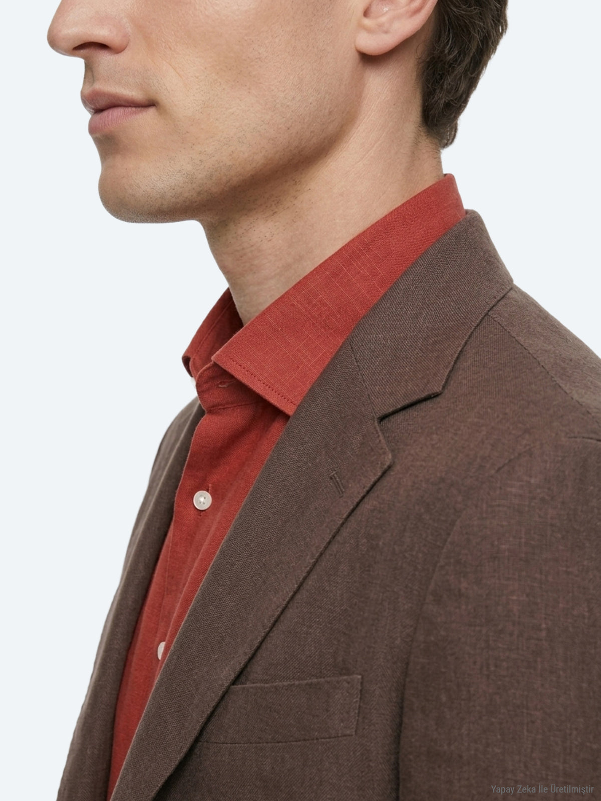 Kahverengi Düz Modern Fit %100 Keten Ceket