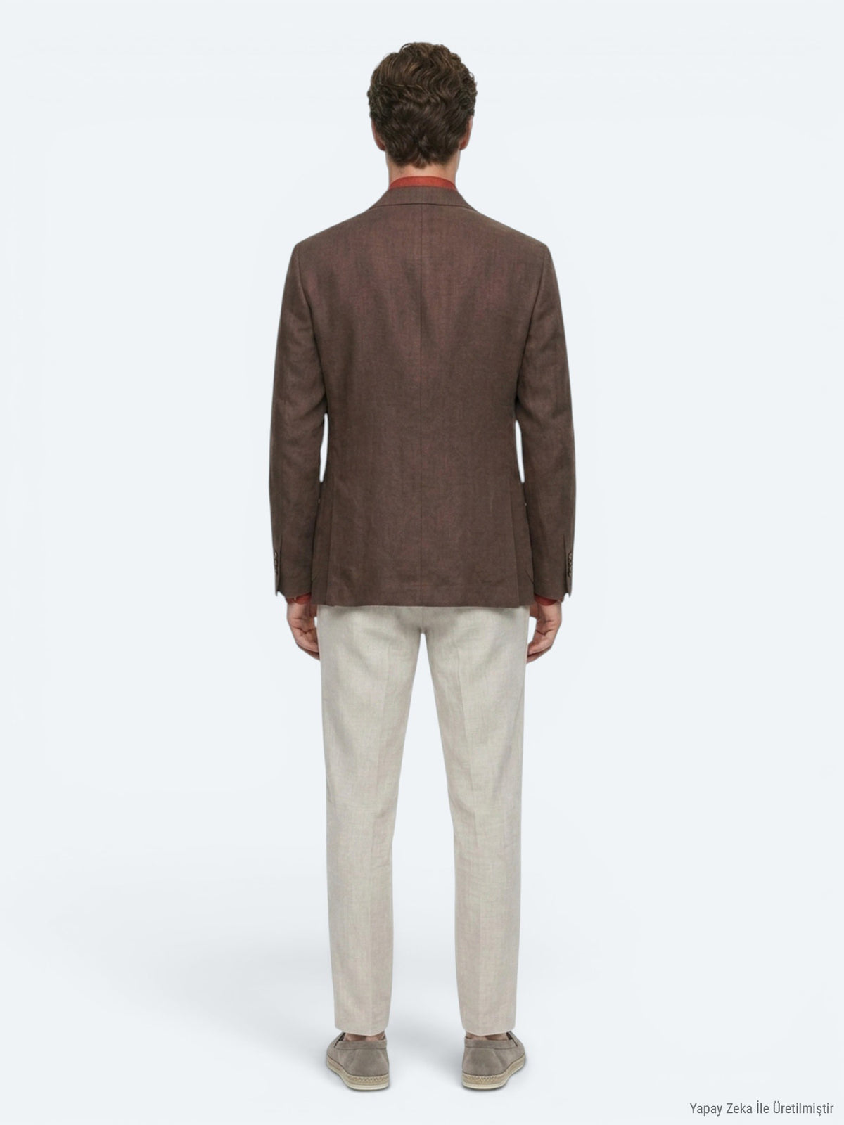 Kahverengi Düz Modern Fit %100 Keten Ceket
