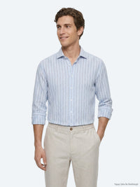 Açık Mavi Çizgili Regular Fit Uzun Casual Gömlek