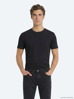 Siyah Düz %100 Pamuk T-Shirt