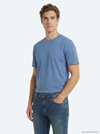 İndigo Düz %100 Pamuk T-Shirt