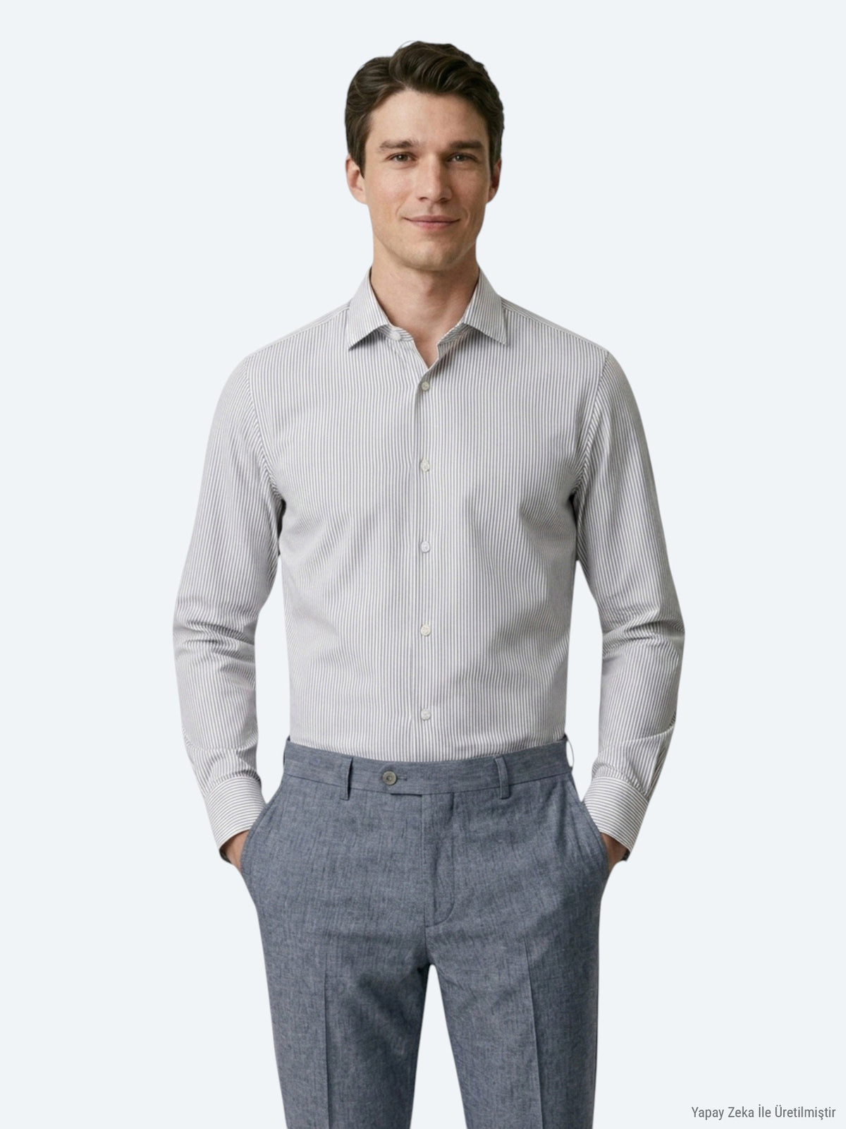 Lacivert Çizgili Regular Fit Uzun Dokuma Casual Pamuk Karışımlı Gömlek