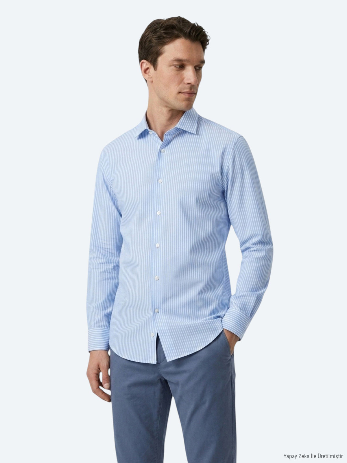 Mavi Çizgili Regular Fit Uzun Dokuma Casual Pamuk Karışımlı Gömlek
