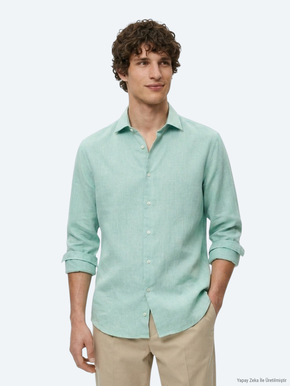 Açık Yeşil Regular Fit Uzun Dokuma Casual Pamuk Karışımlı Gömlek