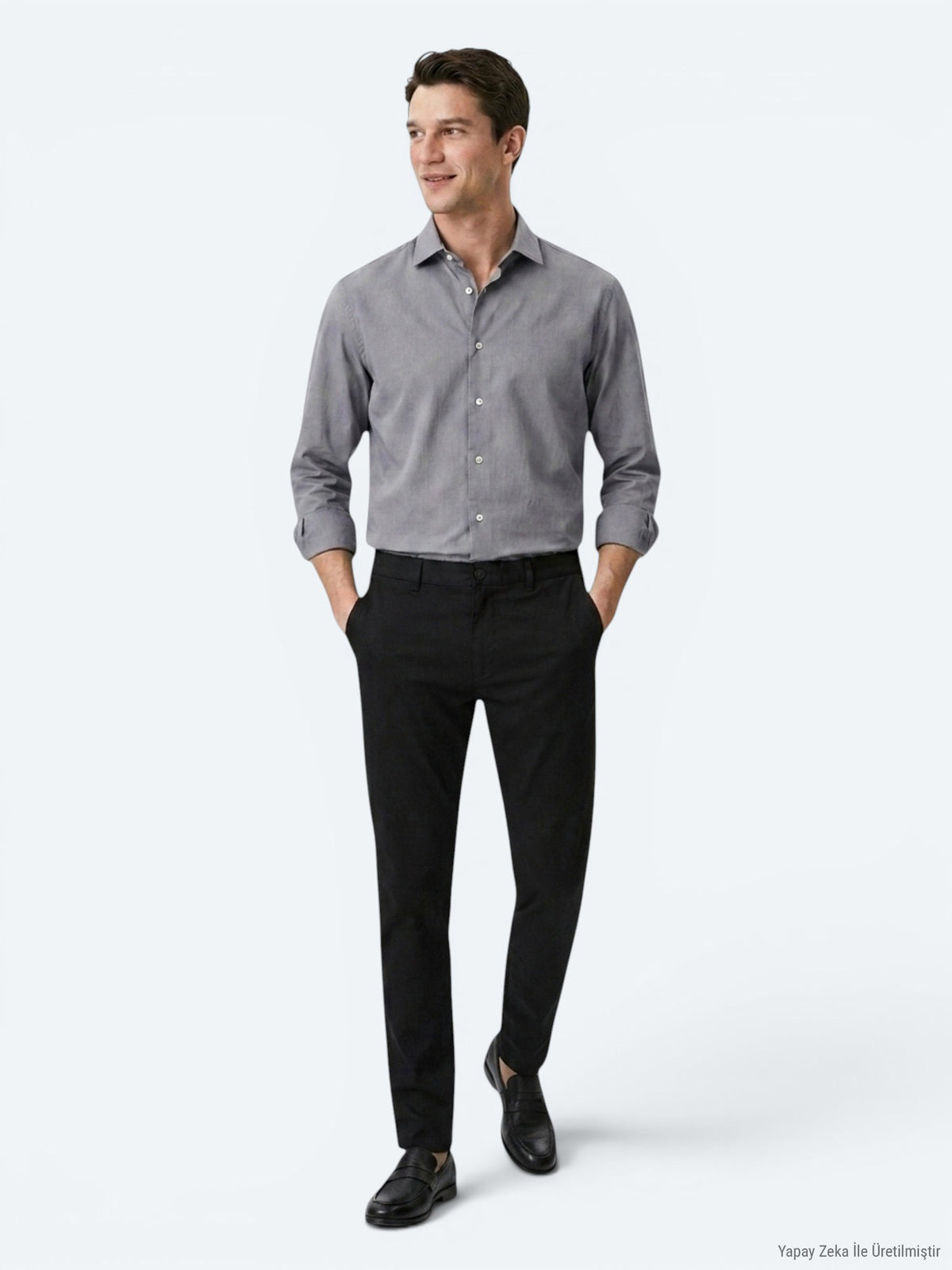 Gri Regular Fit Uzun Dokuma Casual Pamuk Karışımlı Gömlek