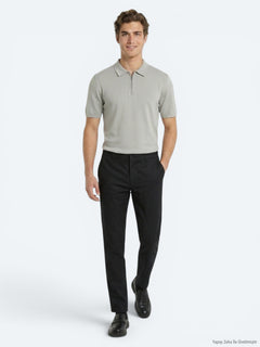 Siyah Dokuma Relaxed Fit Casual Pamuk Karışımlı Pantolon