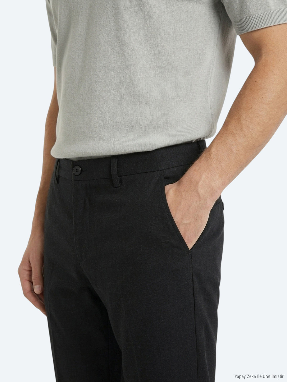 Siyah Dokuma Relaxed Fit Casual Pamuk Karışımlı Pantolon