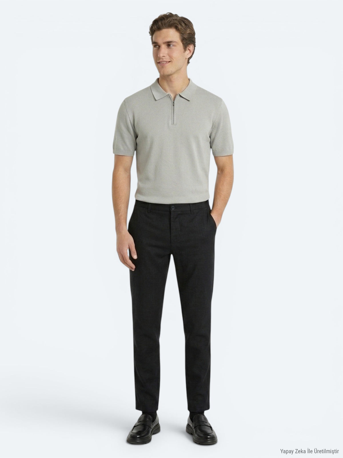 Siyah Dokuma Relaxed Fit Casual Pamuk Karışımlı Pantolon