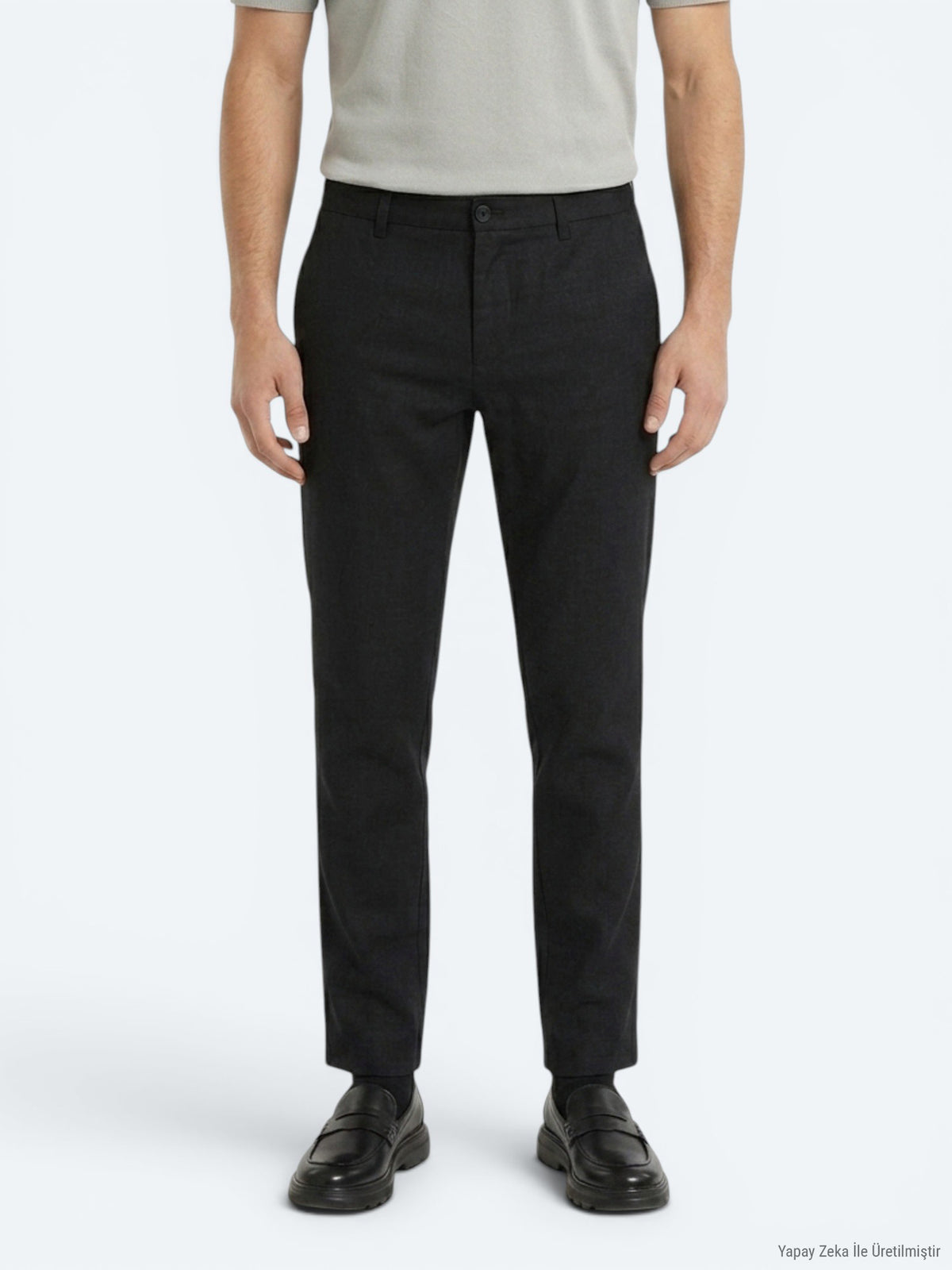 Siyah Dokuma Relaxed Fit Casual Pamuk Karışımlı Pantolon