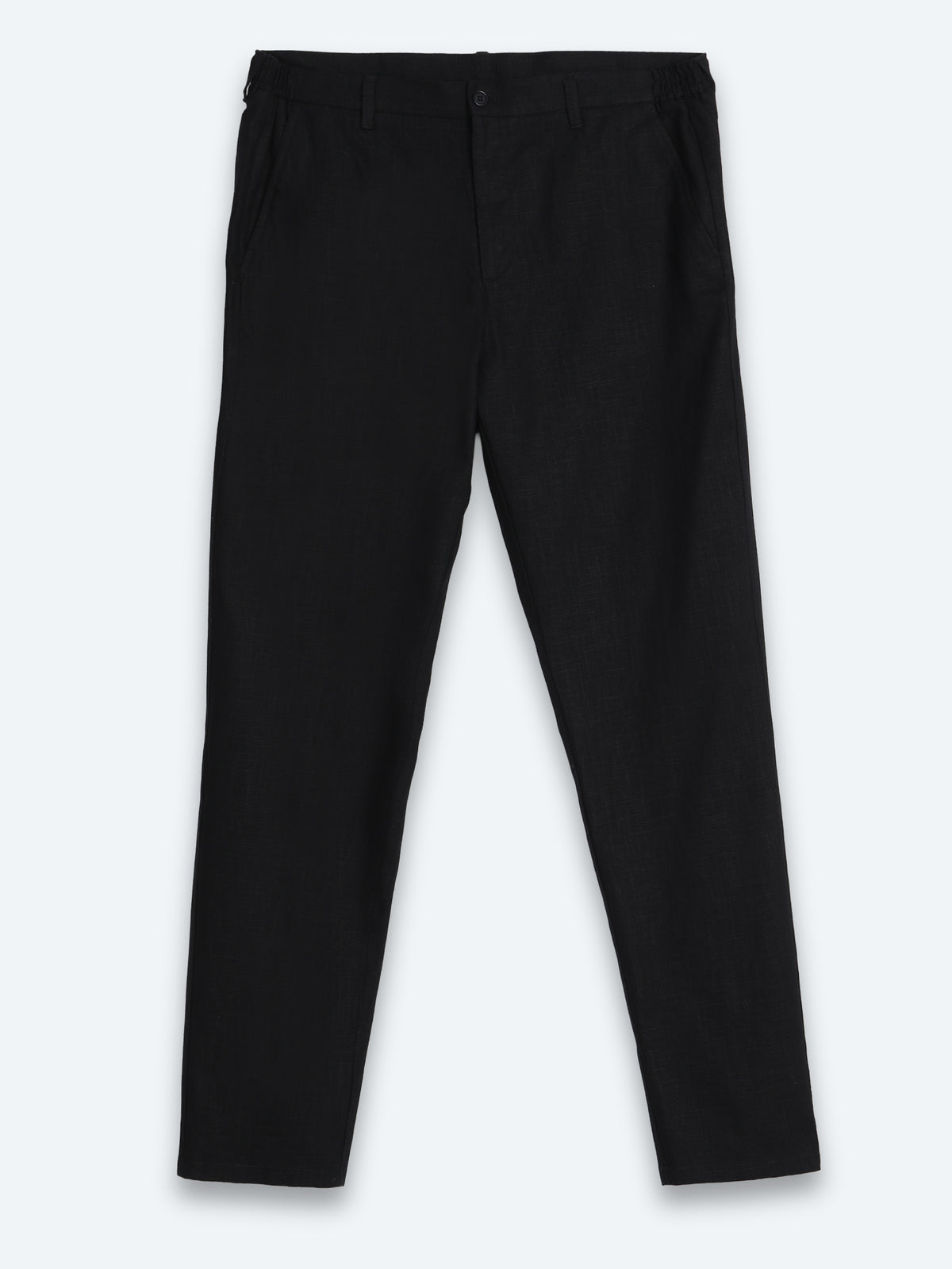 Siyah Dokuma Relaxed Fit Casual Pamuk Karışımlı Pantolon