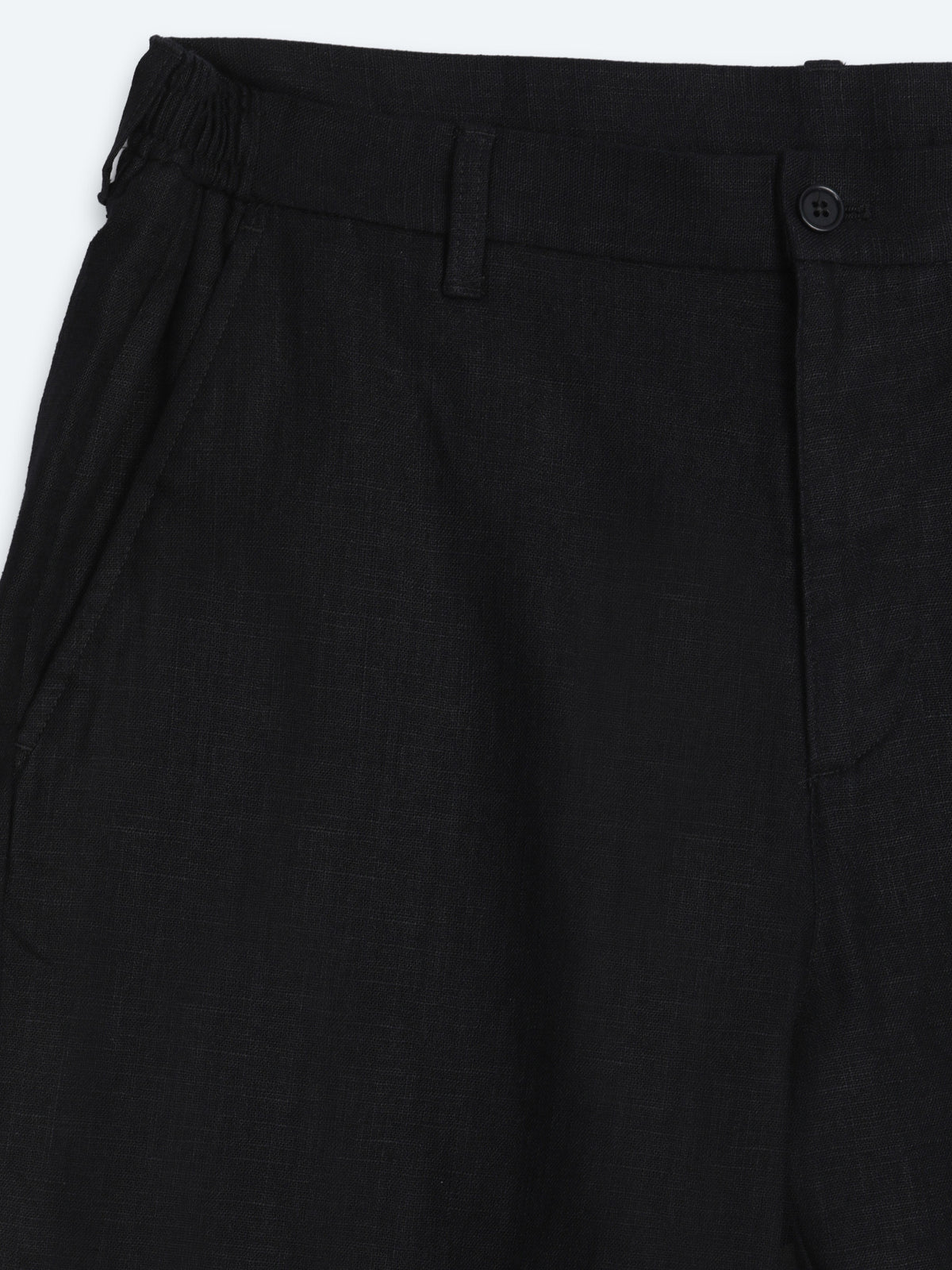 Siyah Dokuma Relaxed Fit Casual Pamuk Karışımlı Pantolon