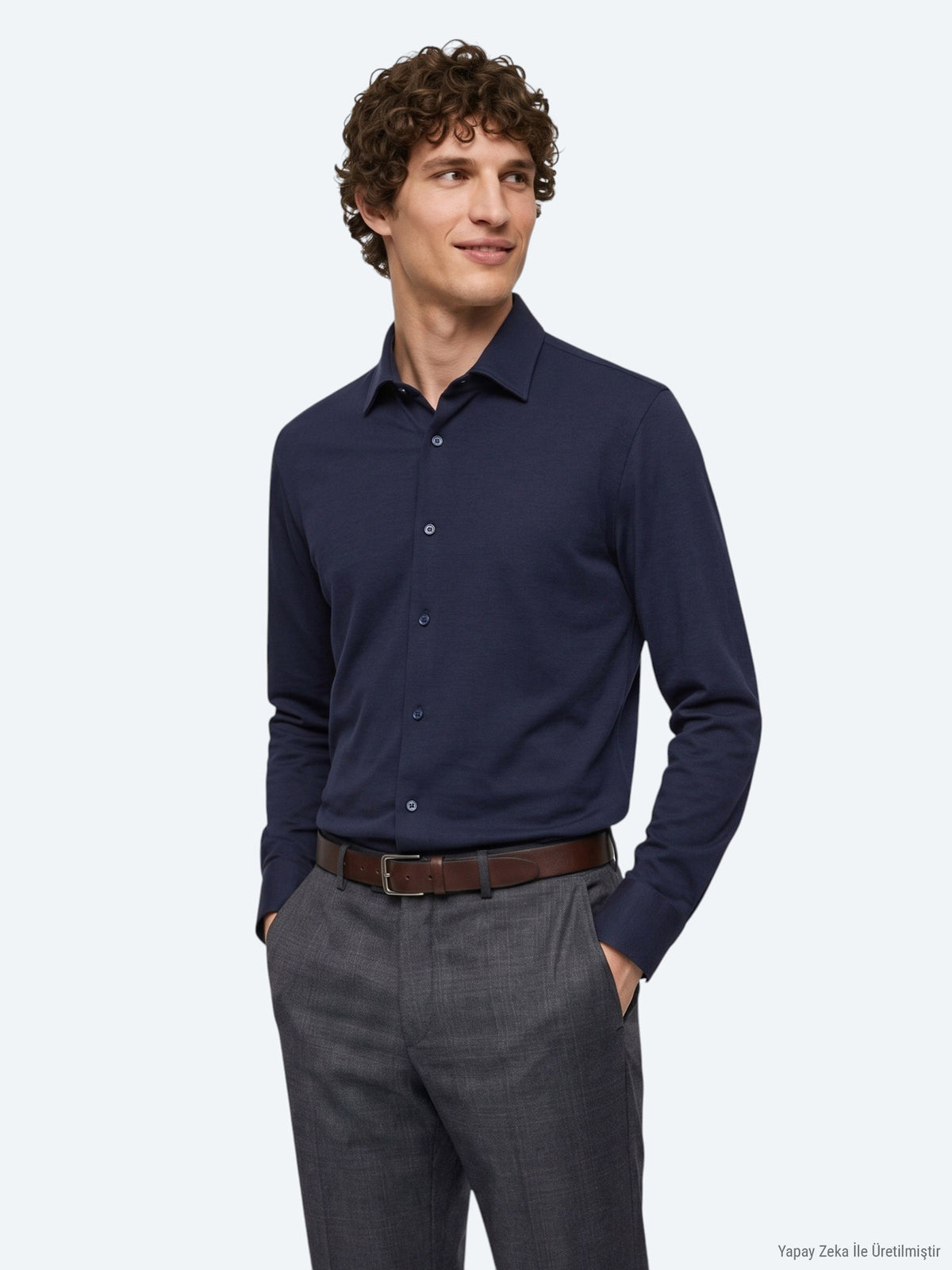 Lacivert Düz Regular Fit Uzun Casual %100 Pamuk Gömlek
