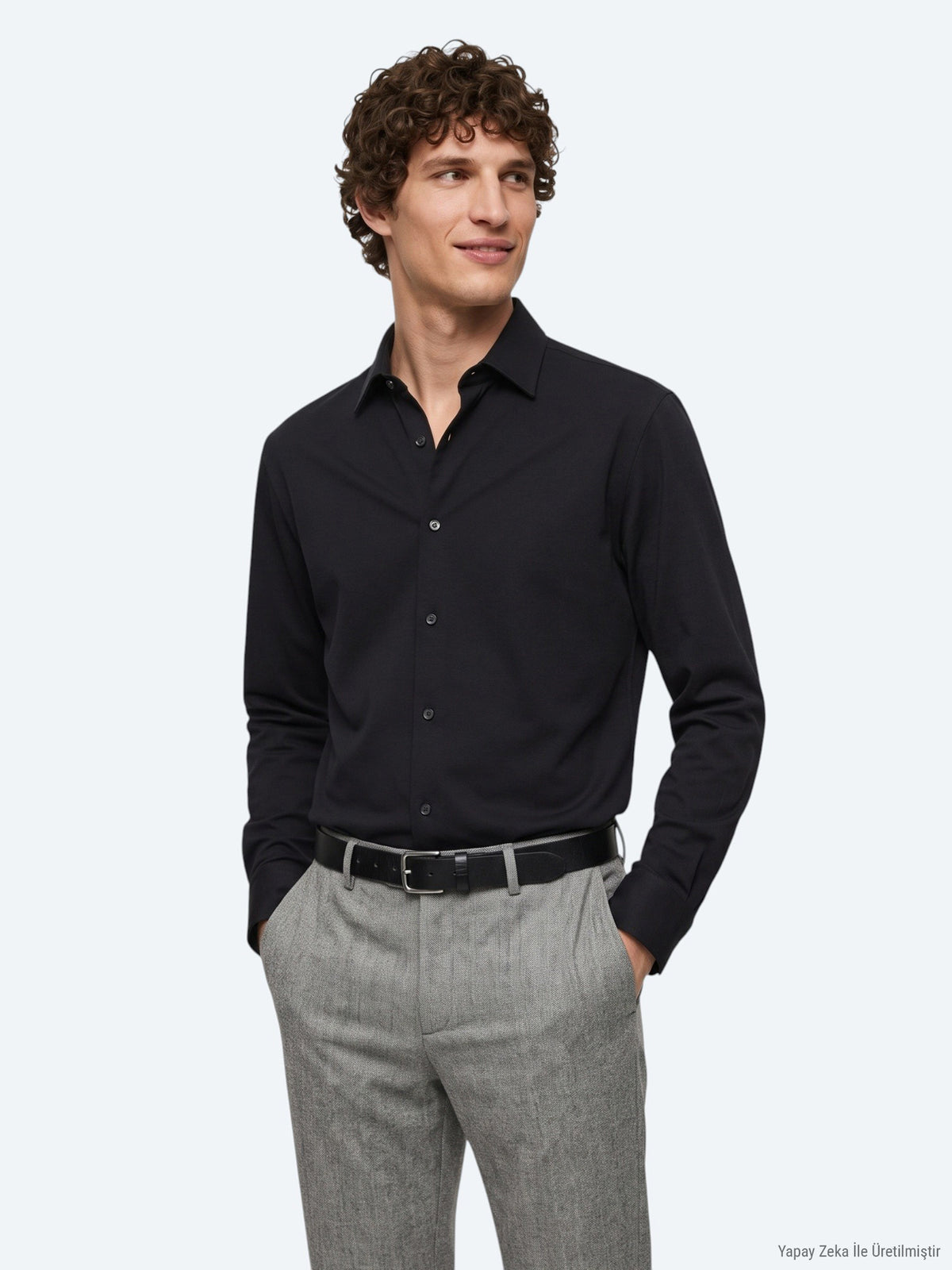 Siyah Düz Regular Fit Uzun Casual %100 Pamuk Gömlek