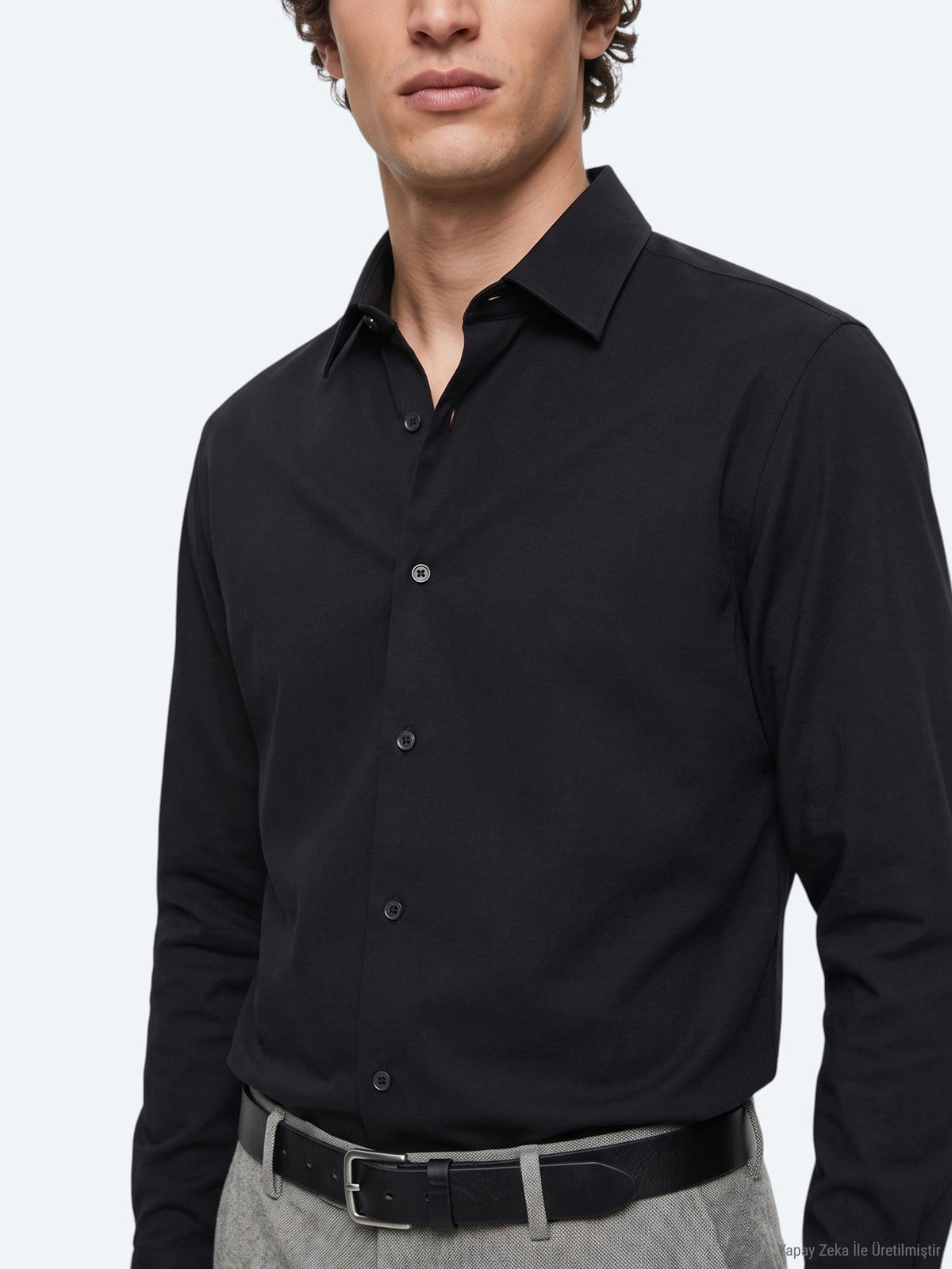 Siyah Düz Regular Fit Uzun Casual %100 Pamuk Gömlek