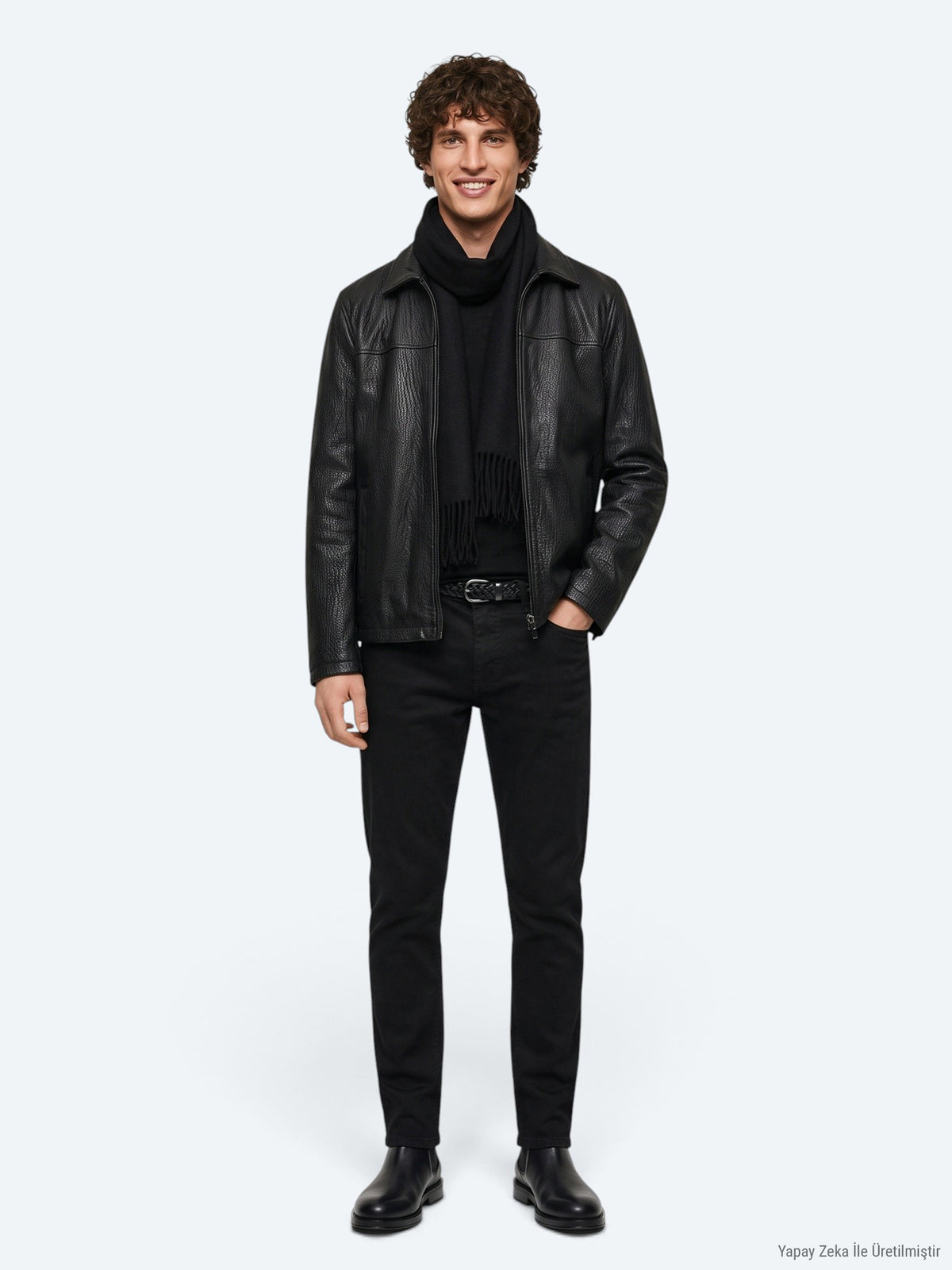 Siyah Regular Fit Gömlek Yaka Casual Deri Deri Mont